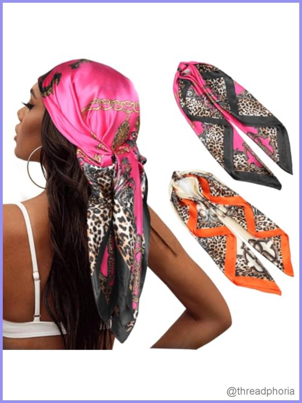 2 Pack Square Satin Scarves for Hair, Silk-Like Polyester Head Wraps 35x35
